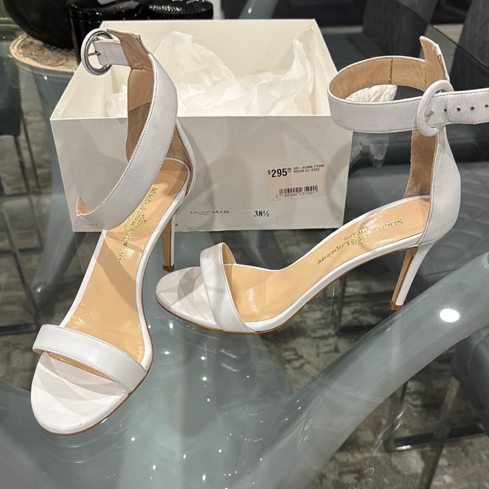 Michele Lopriore Milano White Ankle Strap Heels Leather (New in Box)